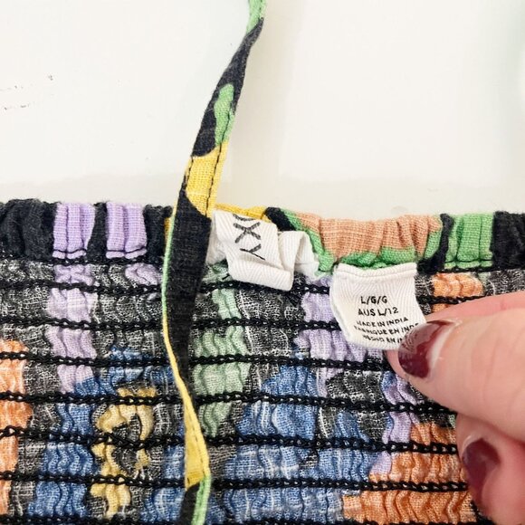 Roxy Black Floral Multicolor Handkerchief Crop Top Boho Beach - Size Large - Picture 3 of 6